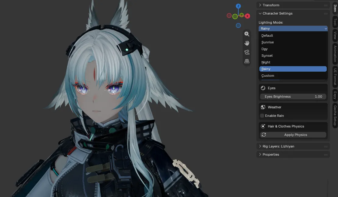 Arknights: Endfield Lighting Mode preset dropdown (Rainy)
