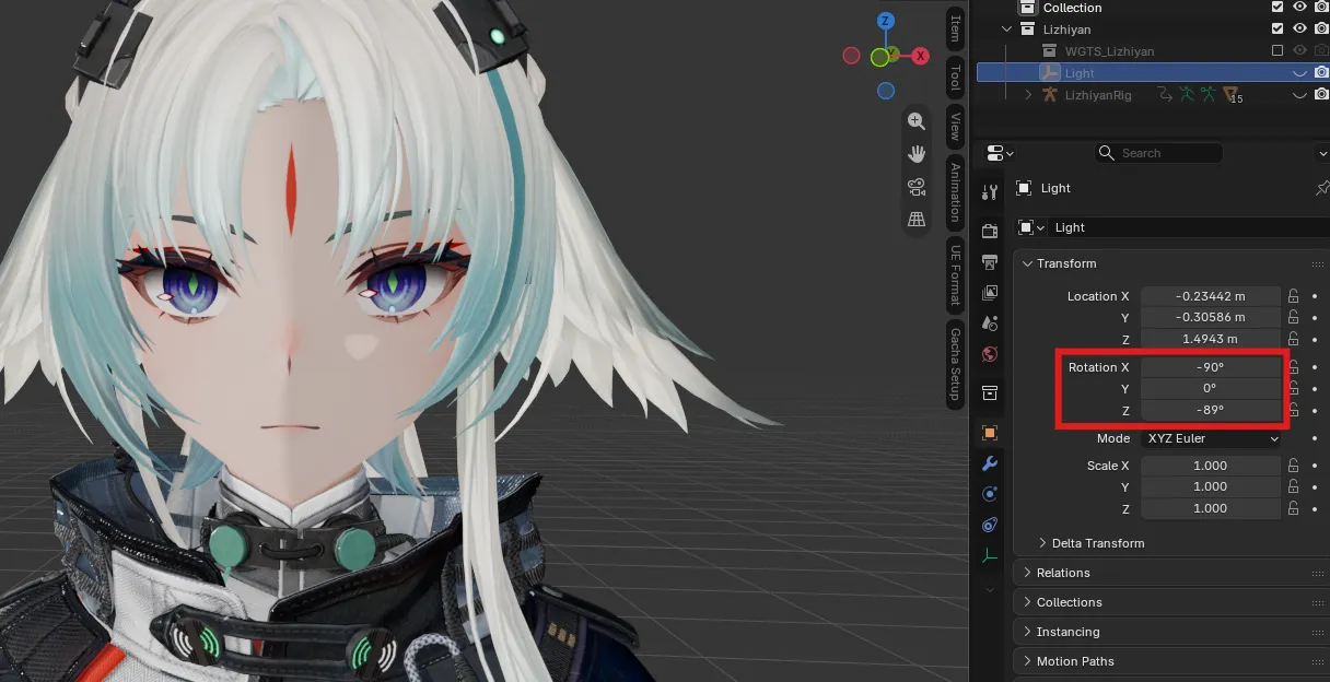 Adjusting Light object rotation in Outliner for Arknights: Endfield