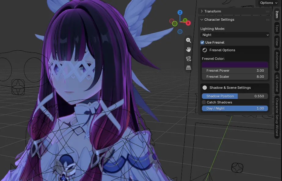 Character Settings panel for Genshin Impact in the Item tab