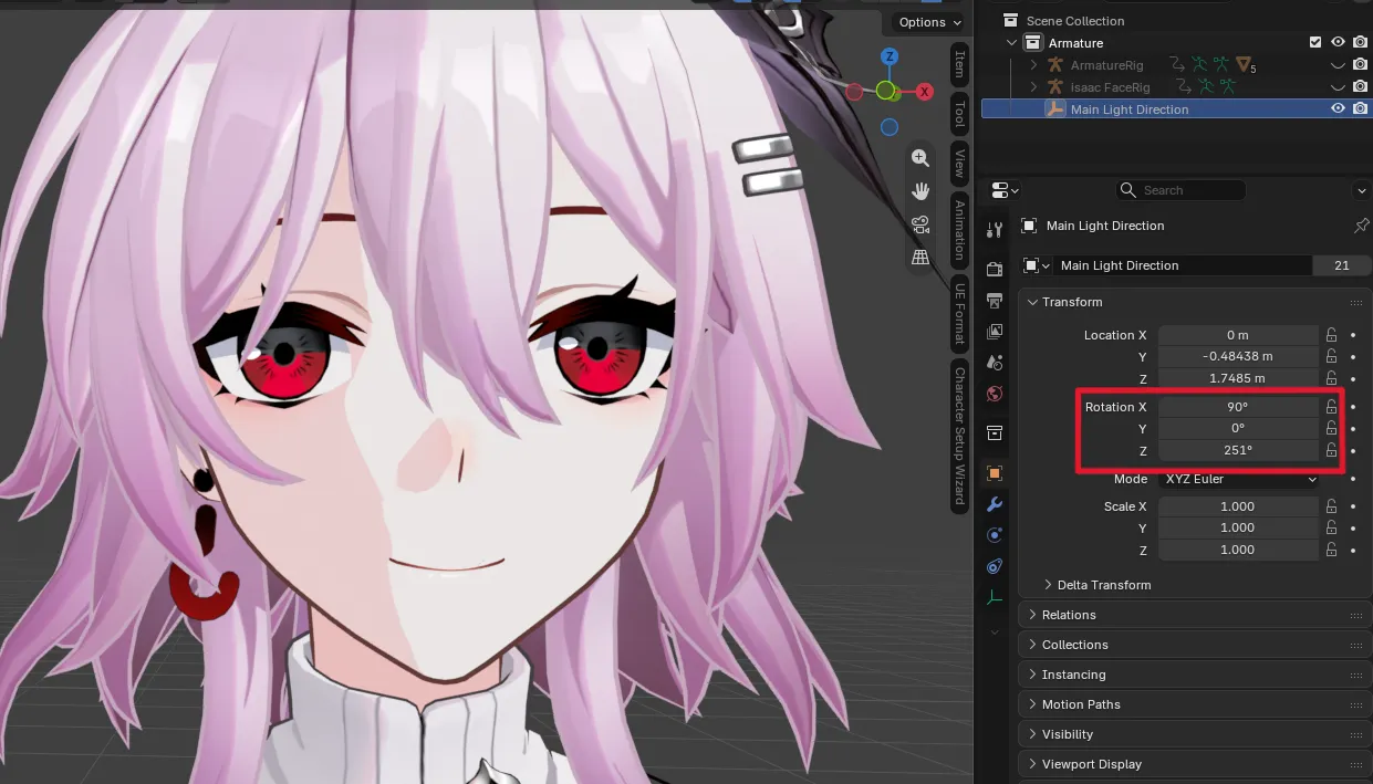 Adjusting Light Direction object rotation in Outliner for Honkai: Star Rail