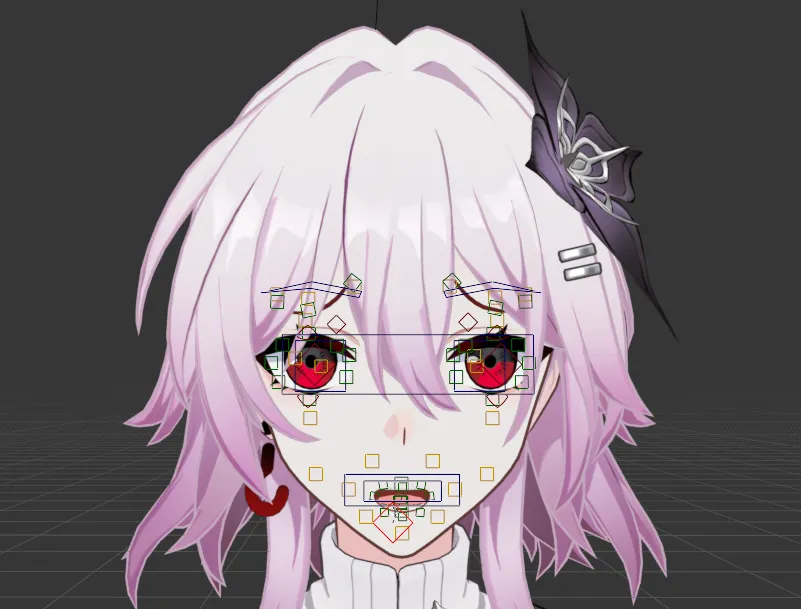 Manual control widgets positioned directly on the character face