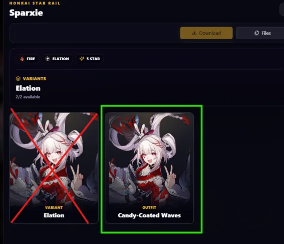 Sparxie HoyoToon asset selection - Use Candy-Coated Waves instead of Elation