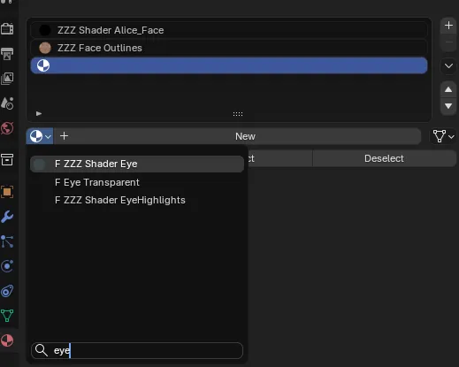 Assigning ZZZ Shader Eye material to slot